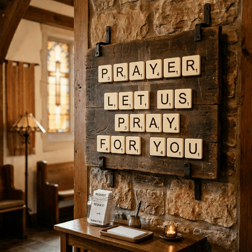Prayer on Scrabble tiles, Let Us Pray For You